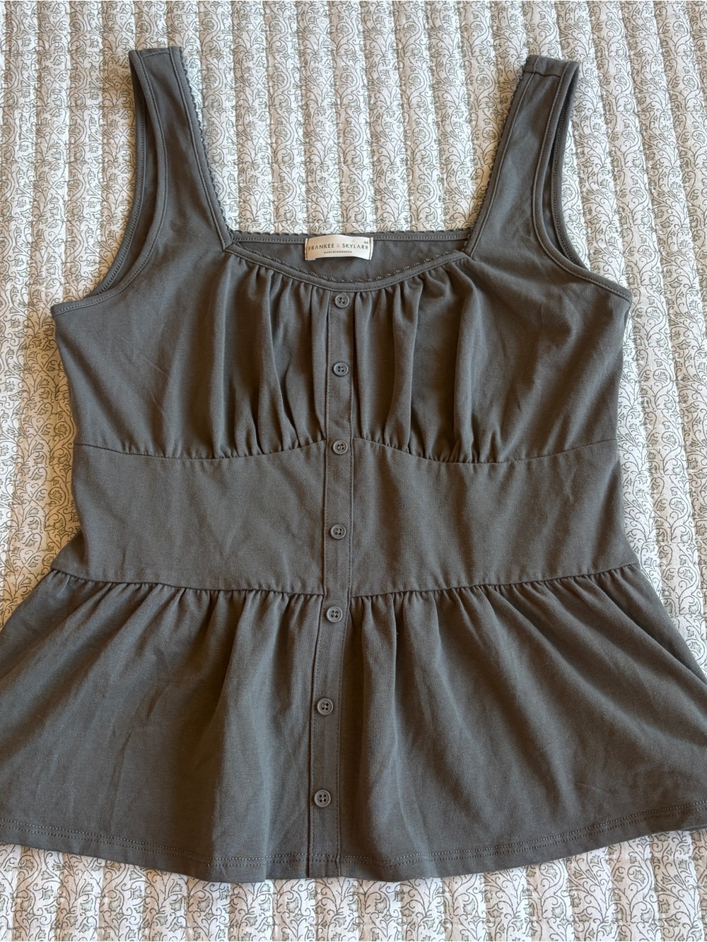 Frankee and Skylarr Olive Button-Front Peplum Tank